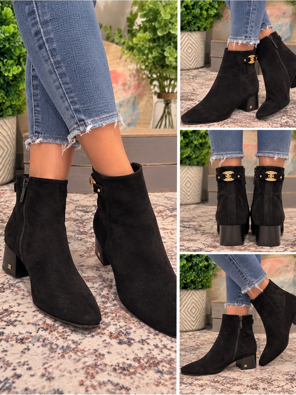 Sam Edelman Black Suede Block Heel Booties 9